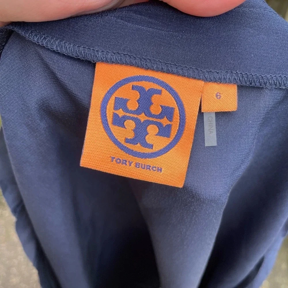 TORY BURCH NAVY BLUE SILK TANK